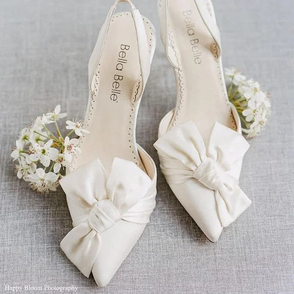 Bella Belle Reese シルクリボンパンプス ウェディングシューズ Pointed Toe Wedding Slingback Heels with Bow | Bella Belle